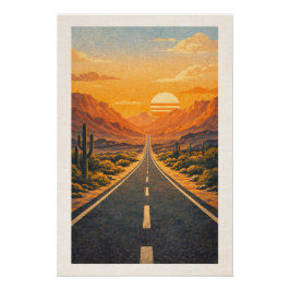 Póster Vast Desert Highway Sunset Retro Travel Poster