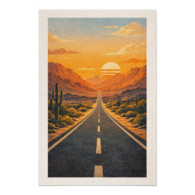 Póster Vast Desert Highway Sunset Retro Travel Poster (Frente)
