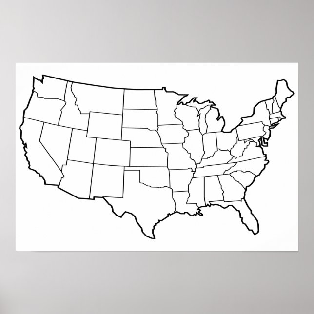 Poster VAZIO do Mapa dos EUA nos Estados Unidos (Frente)