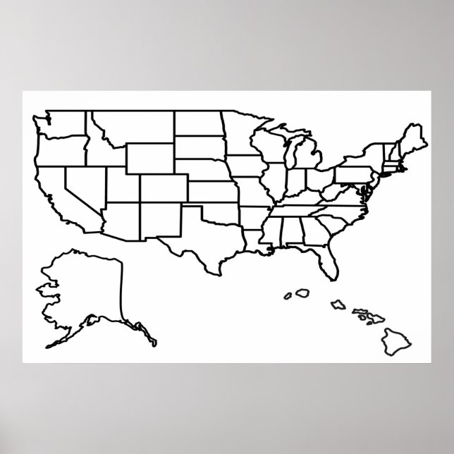Poster VAZIO do Mapa dos EUA nos Estados Unidos (Frente)