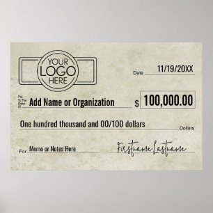 Poster Vazio Giant Check for Sweepstakes, Prêmios, Charit