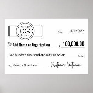 Poster Vazio Giant Check for Sweepstakes, Prêmios, Charit