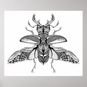 Póster Veado-Besouro psicadélico inspirado 2