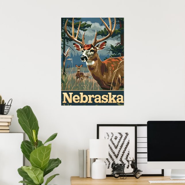 Poster Veado branco de Nebraska (Escritório em casa)