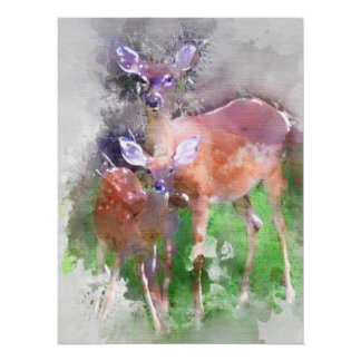 Póster Veado Branco em Aquarela