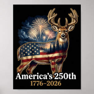 Poster Veado da Bandeira 250 Anos 1776-2026 Patriótico EU