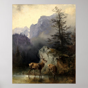 Poster Veado De Buck & Doe Em Arte Florestal