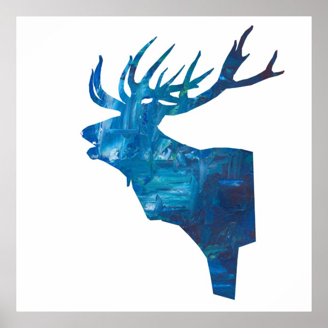 Póster veado de cabeça em azul (Frente)