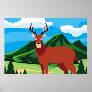 Poster Veado feliz temporada de outono, animal de design