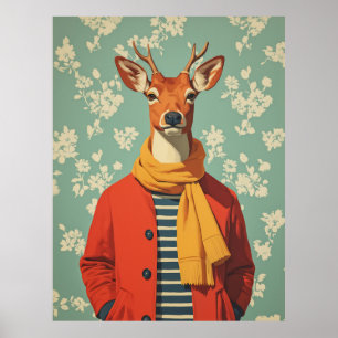 Poster Veado Festivo no Estilo de Inverno