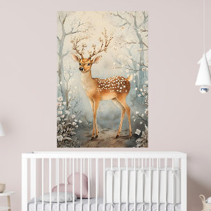 Poster veado majestoso em uma paisagem invernal serena.