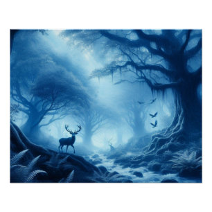 Póster Veado na Floresta Negra de Azul