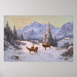 Poster Veados com rebanho no inverno