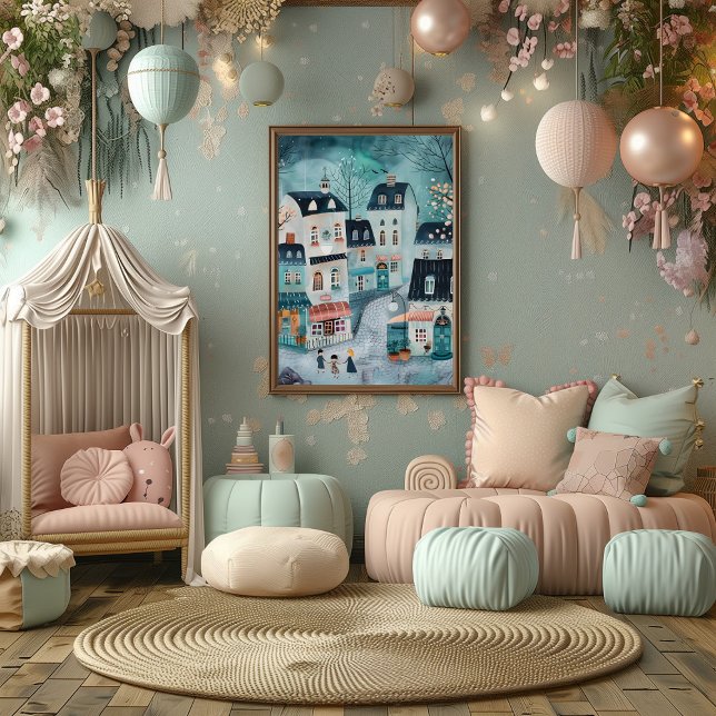 Póster Vecindario Encantador: Paisaje Folk y Naive Colori (Criador carregado)