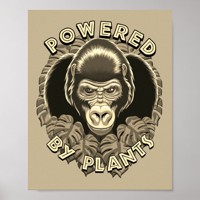 Poster Vegan Gorilla - Alimentado Por Plantas Citação (Frente)