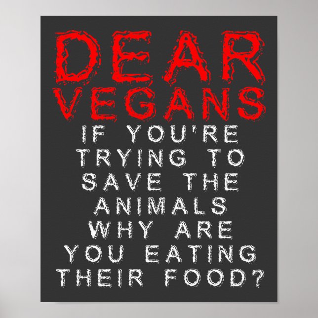 Póster Vegans Comendo Comida De Animais Engraçados (Frente)