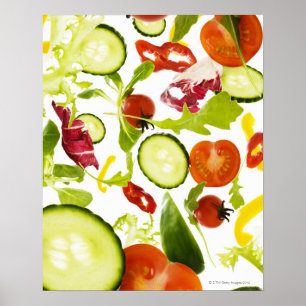 Póster Vegetais de salada misturada frescos que caem à