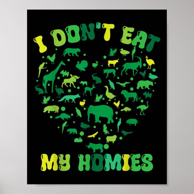 Poster Vegetariana do Coração das Groovy Eu não como minh (Frente)