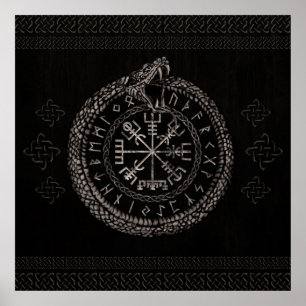 Poster Vegvisir com Ouroboros e runes