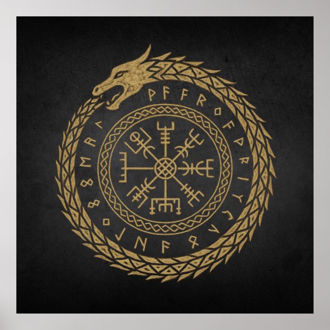 Poster Vegvisir Desenho de Círculo de Runas da Serpente N (Frente)