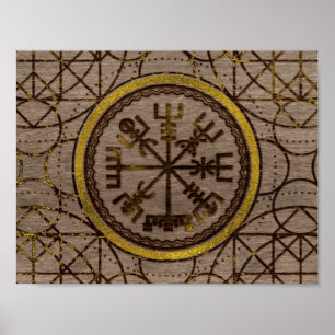Póster Vegvisir. O compasso mágico de Viking da navegaç