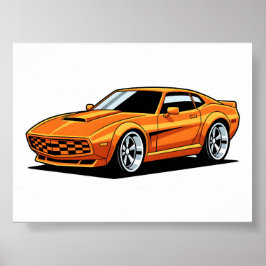 Poster Veículo de Desenho Animado Laranja