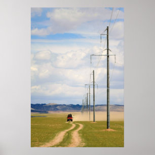 Póster Veículos 4X4 em Estrada de Terra, Deserto de Gobi