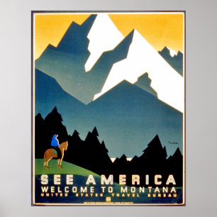 Poster Veja a América, bem-vindos às montanhas Montana, v