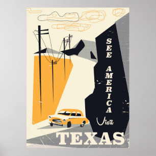Poster Veja a américa - viagens vintage do Texas dos anos
