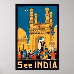 Poster Veja a Índia Hyderabad Charminar Vintage Viagem