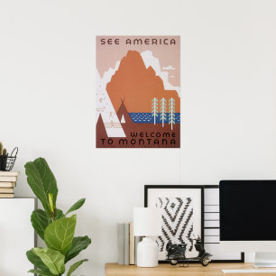 Póster Veja América Bem-vindo a Montana, Viagens vintage