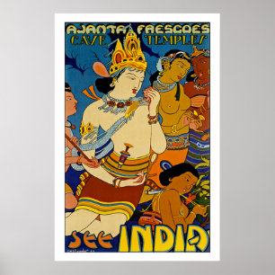 Poster Veja fresco de Ajanta do ~ de India