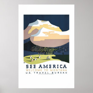 Poster Veja MontanaDécada de 1930 Estilo Vintage WPA Veja