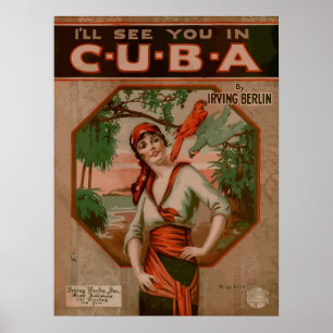 Poster Veja-o em Cuba, cobrir retro da partitura