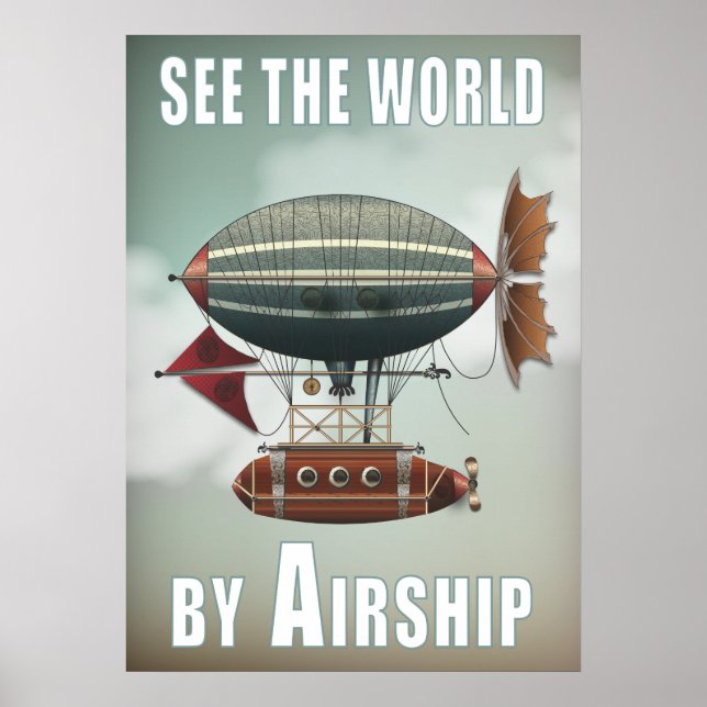Póster Veja o Mundo por Aeronave | Viagem Steampunk (Frente)