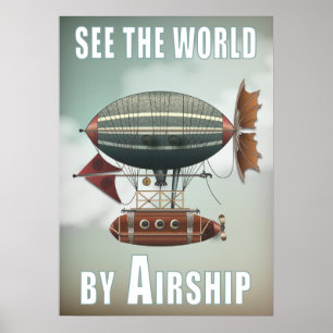 Póster Veja o Mundo por Aeronave Viagem Steampunk