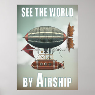 Póster Veja o Mundo por Aeronave | Viagem Steampunk