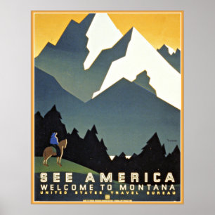 Póster Veja o viagem WPA das montanhas de América Montan