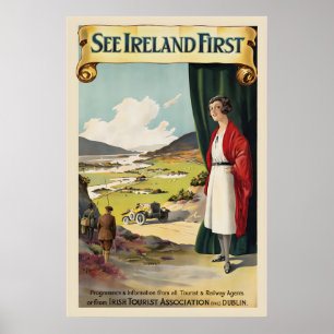 Poster Veja primeiro a Irlanda Cartaz de Viagem Antigo