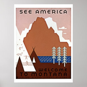 Póster Veja viagem de América, Montana WPA