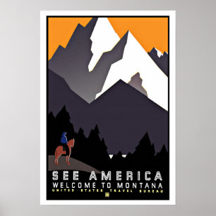 Poster Veja viagens vintage de América Montana