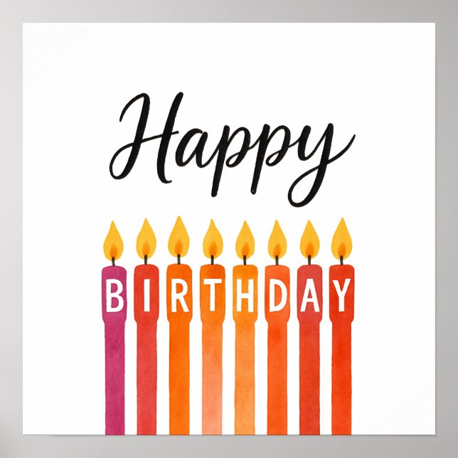 Poster Vela Colorida de Aniversário - Parabéns (Frente)
