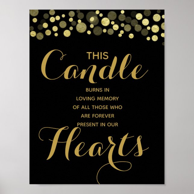 Poster Vela de memória dourada e preta para casamento (Frente)