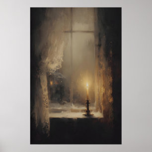 Poster Vela Única Na Janela Ao Crepúsculo, Dark Academia