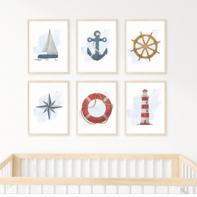 Poster Velame Branco Azul Tema Náutico Oceano (Criador carregado)