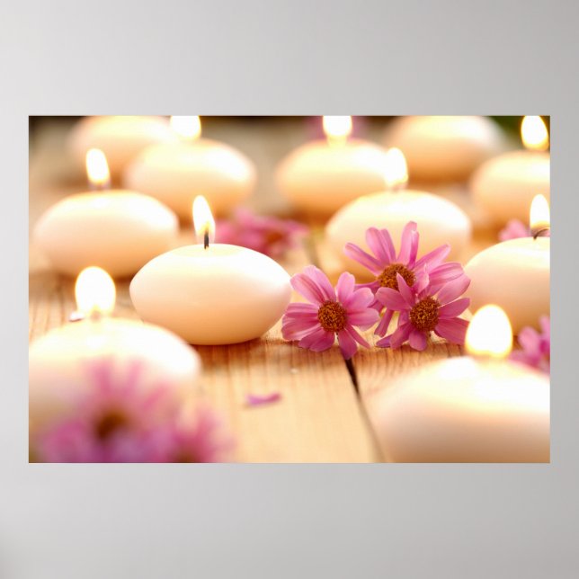 Póster velas, chão de madeira e flores colagem paz comum (Frente)