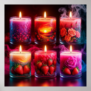 Poster Velas Coloridas Temáticas com Frutas e Flores
