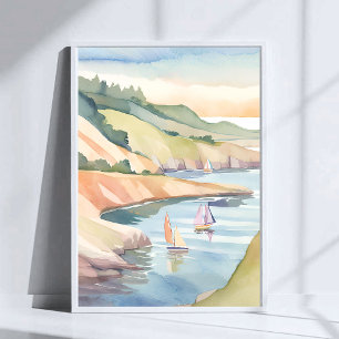 Poster Velas Costa Aquarela do Oceano de Rhode Island