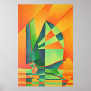 Poster Velas de lixo chinês em laranja e verde