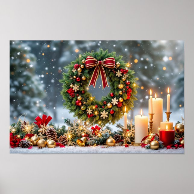 Poster Velas de Natal Feliz Natal Festivo (Frente)